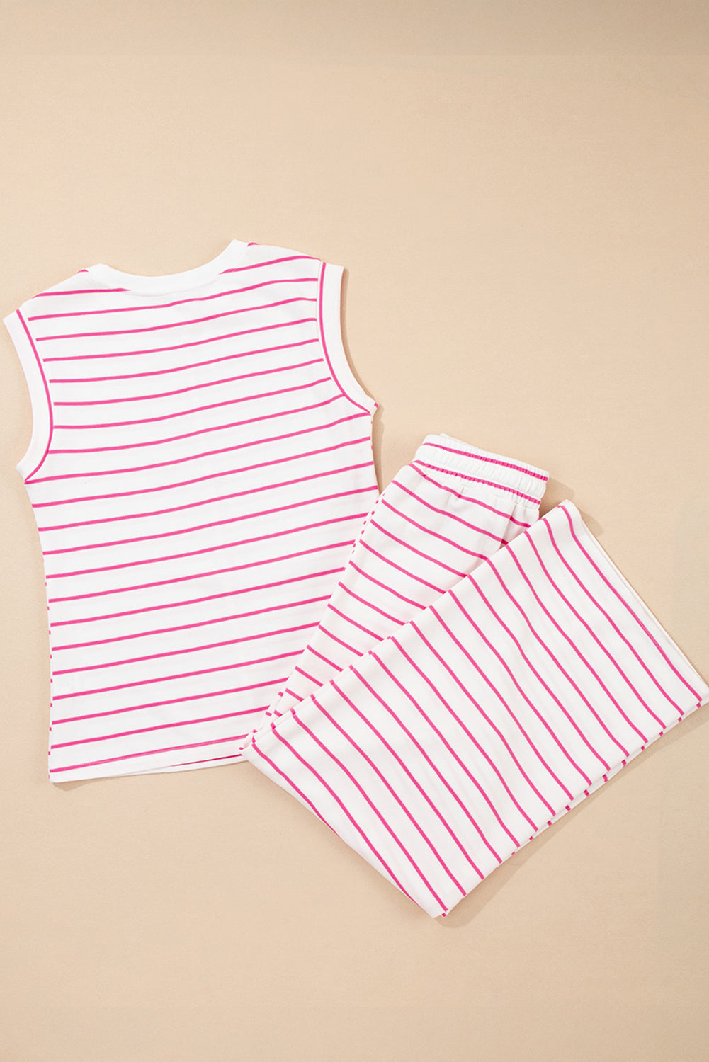 Black Stripe Casual Wide Leg 2pcs Pants Set