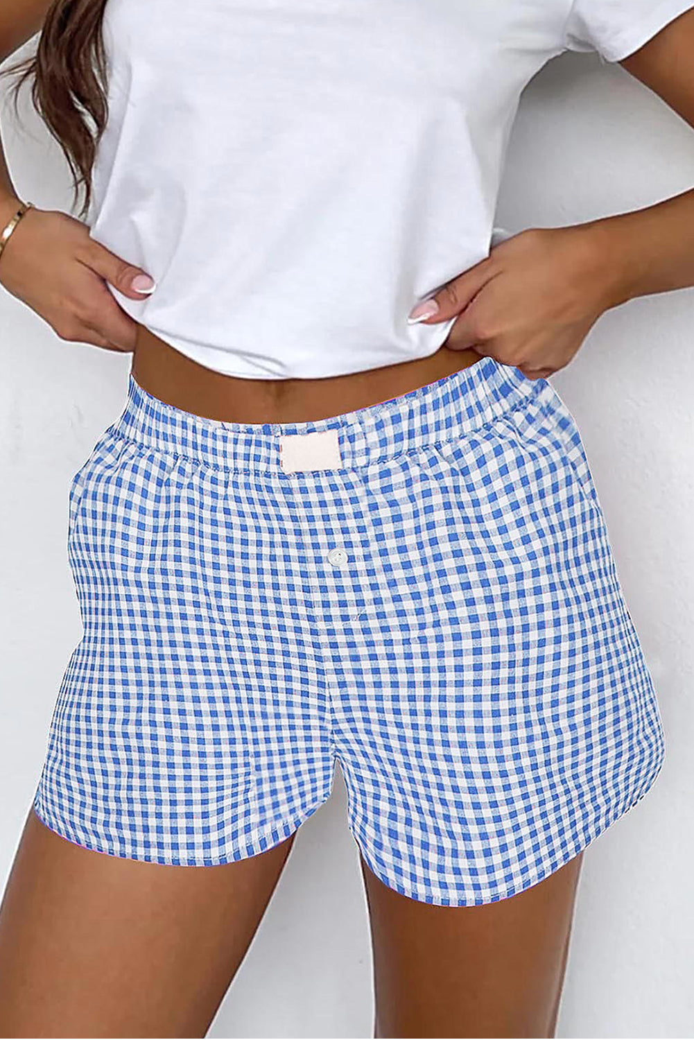 Black Gingham Printed High Waist Shorts