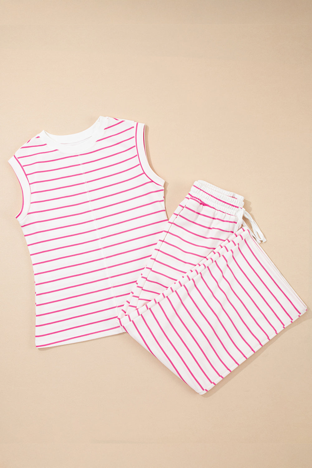 Black Stripe Casual Wide Leg 2pcs Pants Set