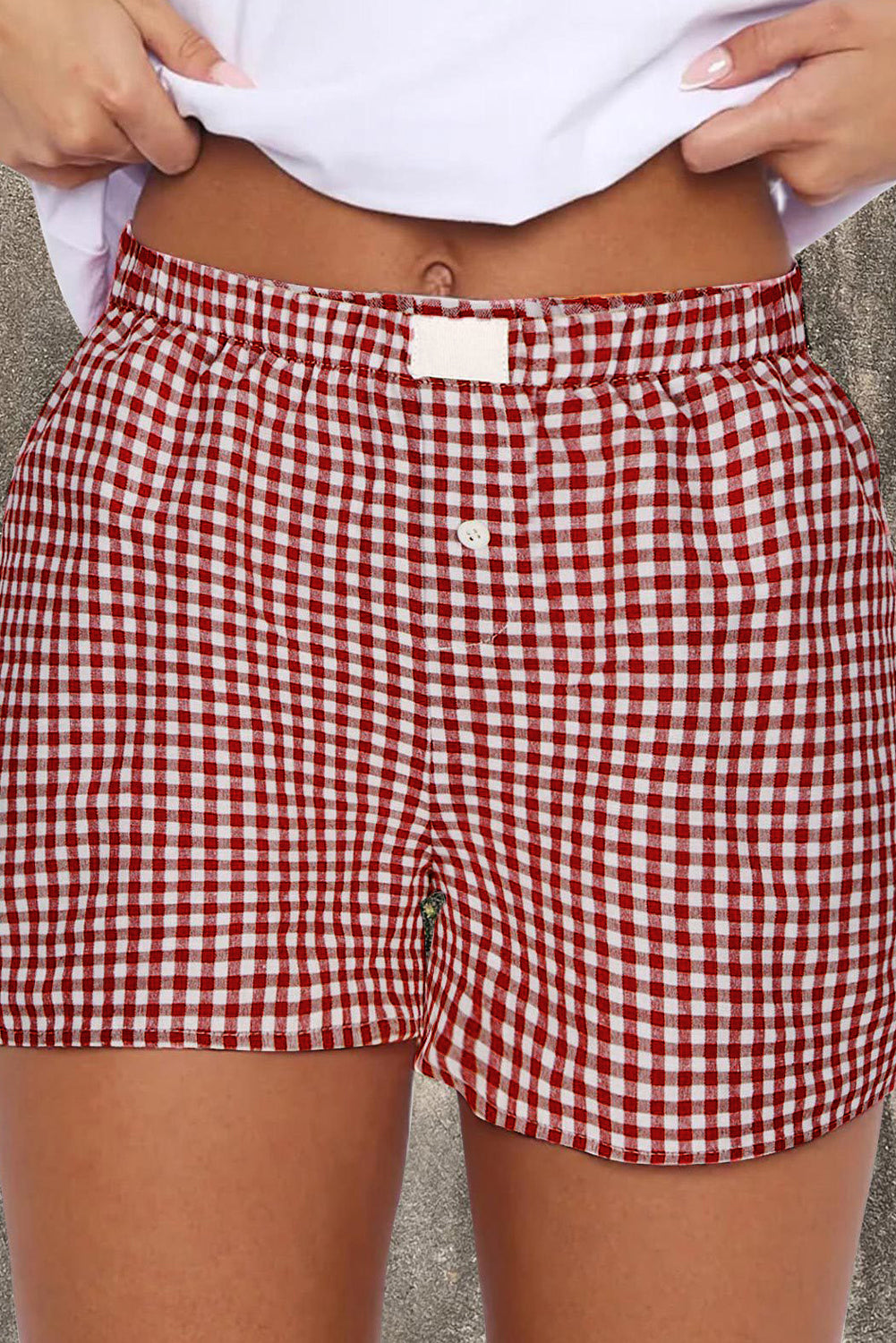 Black Gingham Printed High Waist Shorts