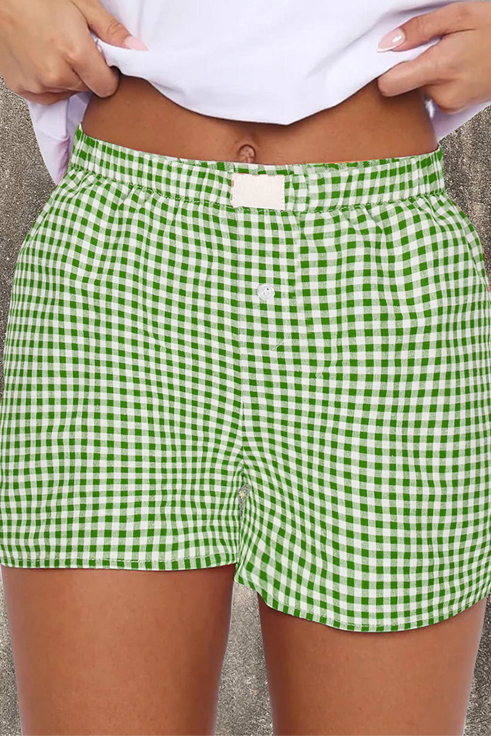 Black Gingham Printed High Waist Shorts