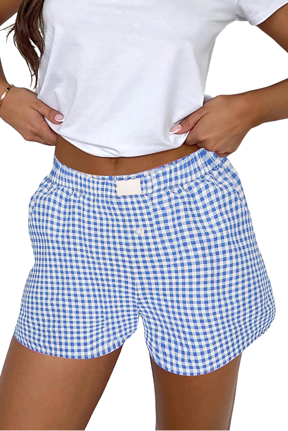Black Gingham Printed High Waist Shorts