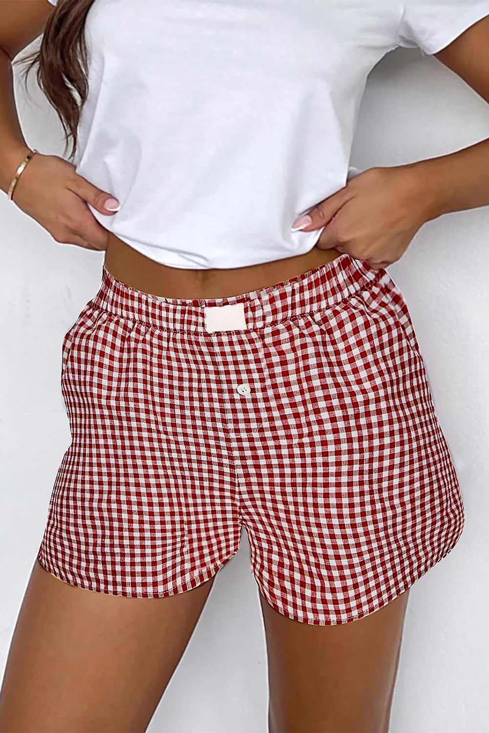 Black Gingham Printed High Waist Shorts