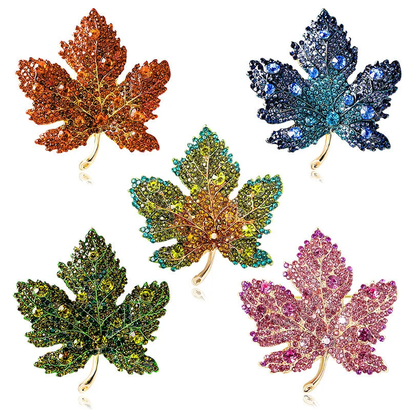 Rhinestone Maple Leaf Brooches Lapel Pin