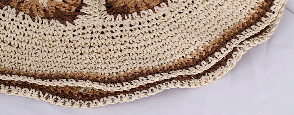Hollowed Straw Crochet Bucket Hat UV Protection