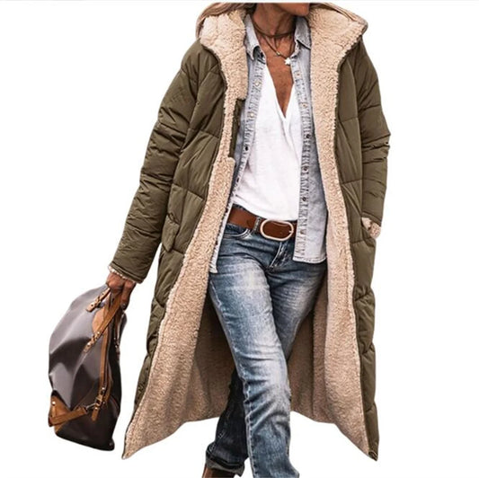 Winter Hooded Quilted Jacket Solid Reversible Long Sleeve Thick Puffer Coats