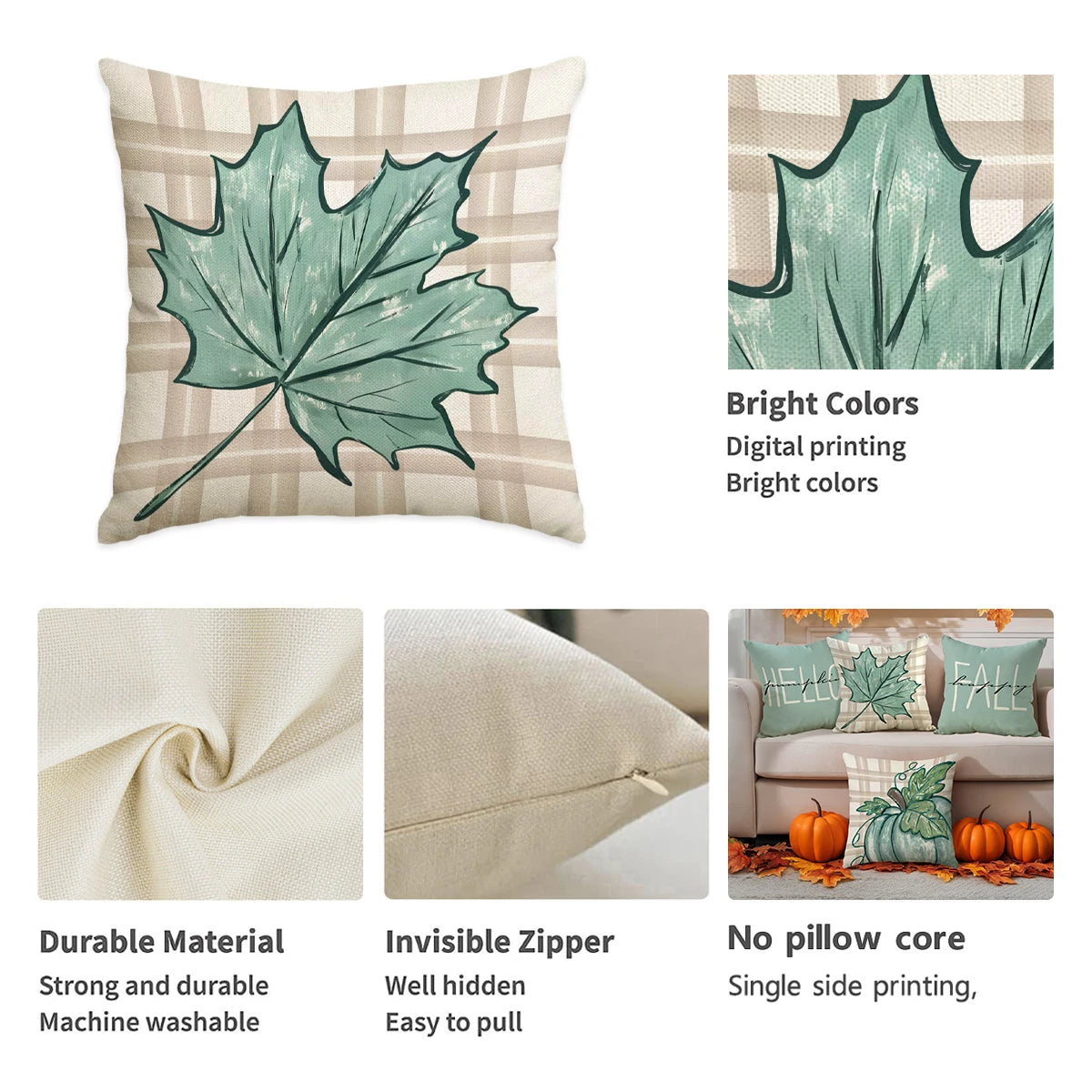4pcs Thanksgiving Pillow Cover, Pumpkin, Maple Leaf, Stripe Pattern Cushion Cover, Hello Autumn Home Decoration Pillowcase
