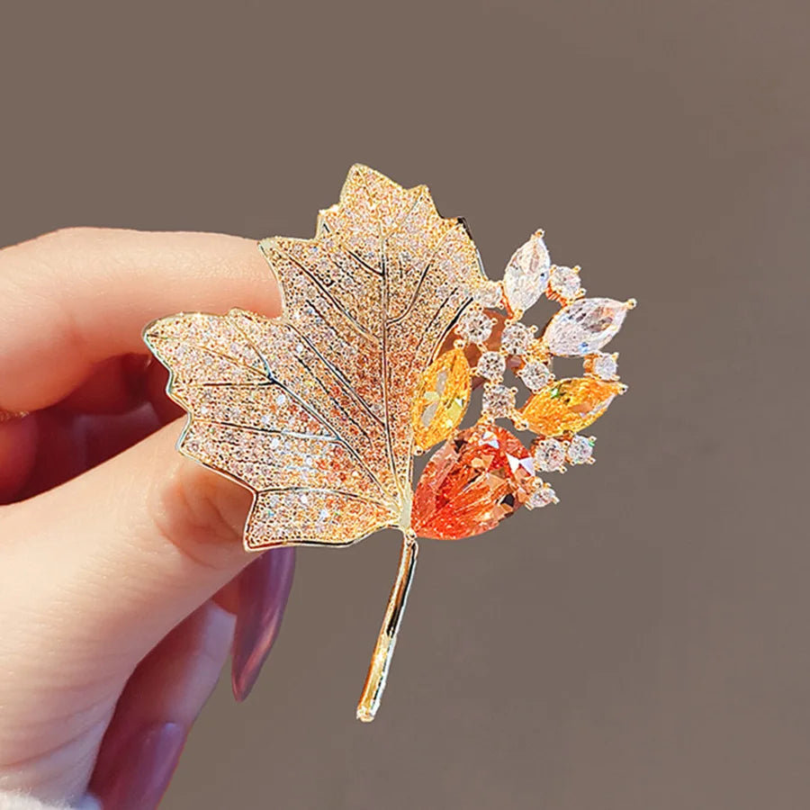 Rhinestone Maple Leaf Brooches Lapel Pin