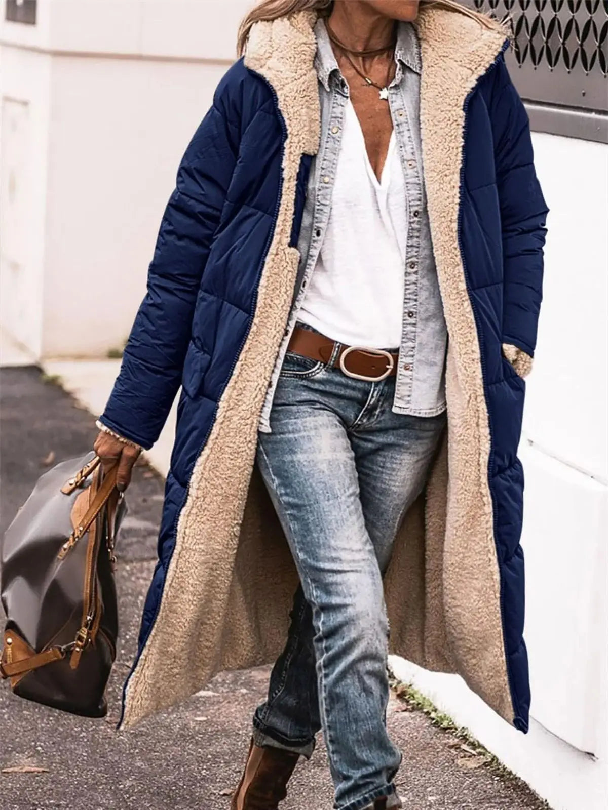 Winter Hooded Quilted Jacket Solid Reversible Long Sleeve Thick Puffer Coats