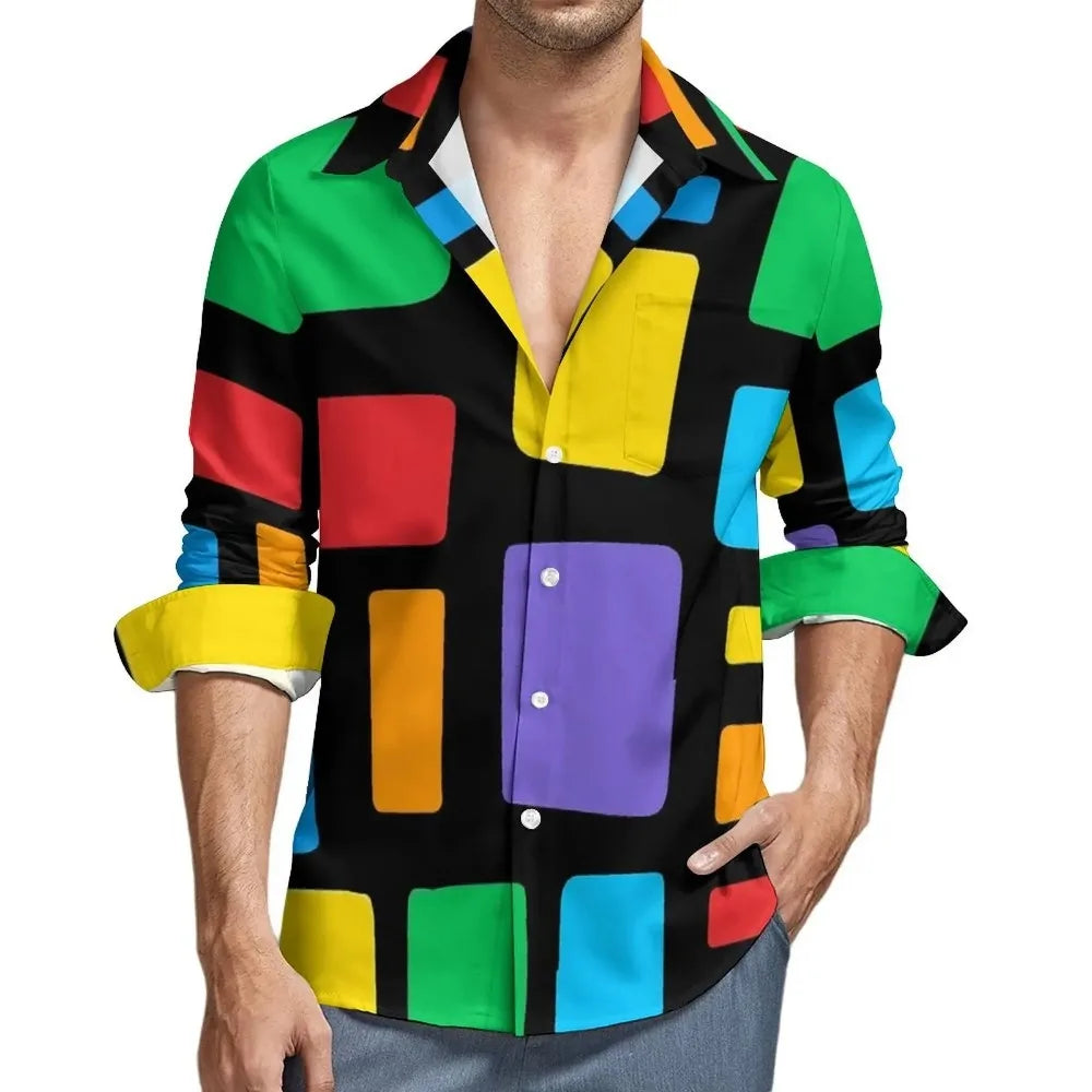 Retro 70s Print Casual Long Sleeve Shirts