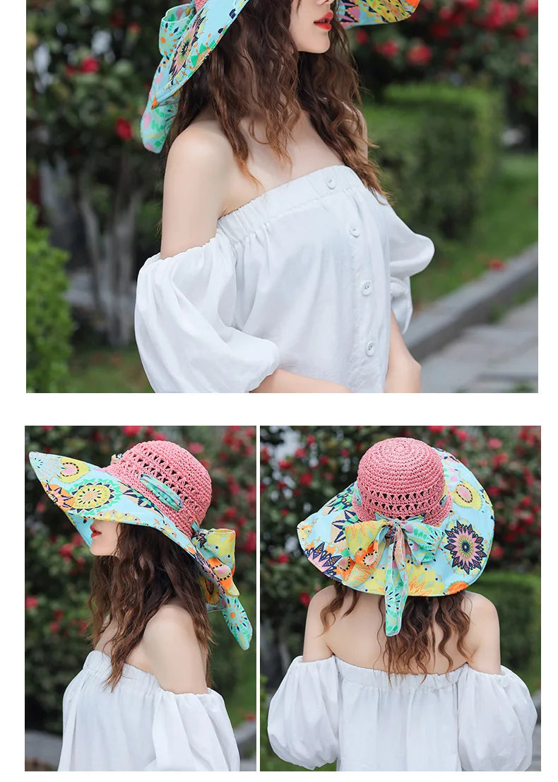 2023 NEW Women's Summer Bucket Folding fashion Straw Hat Panamas UV Protection Sun Visor Seaside Beach Hat Tide Summer Hats