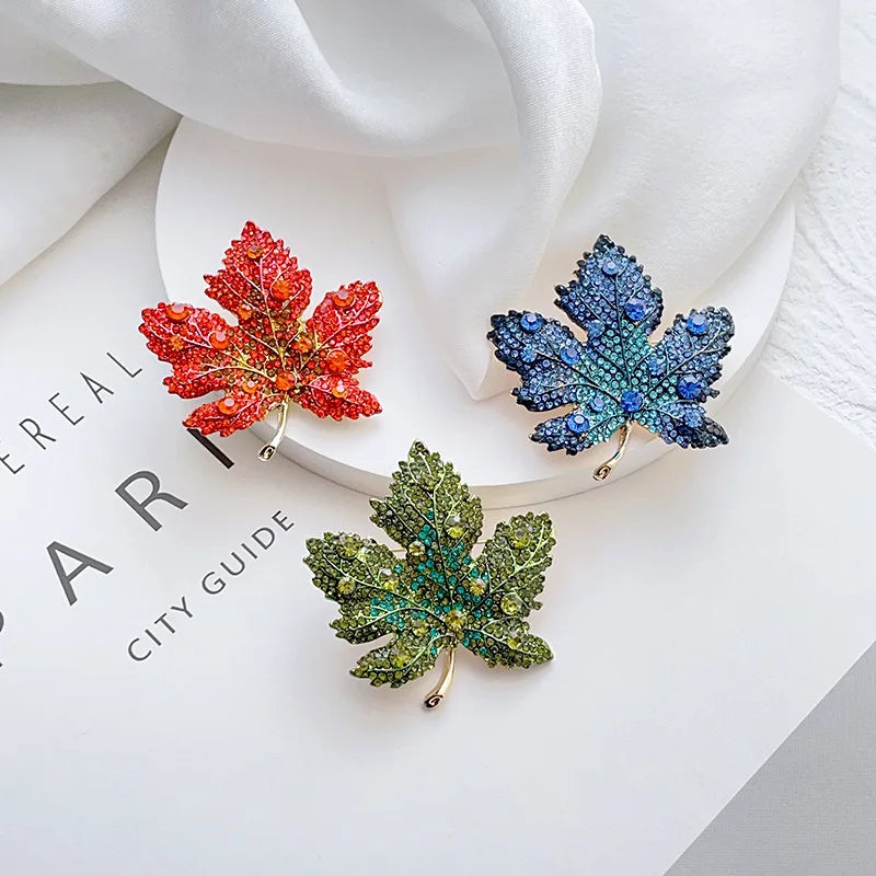 Rhinestone Maple Brooch Fashion Jewelry
