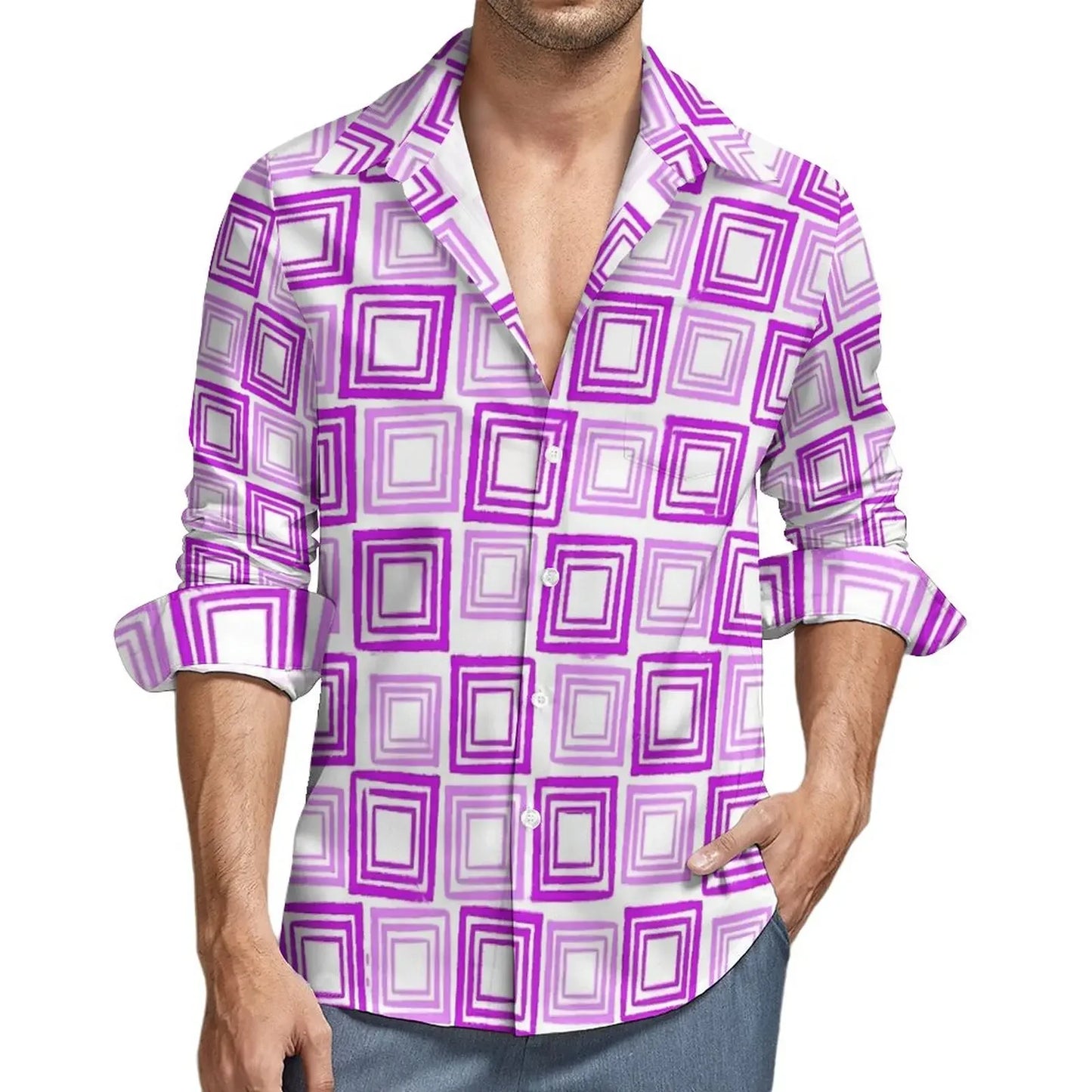 Retro 70s Print Casual Long Sleeve Shirts