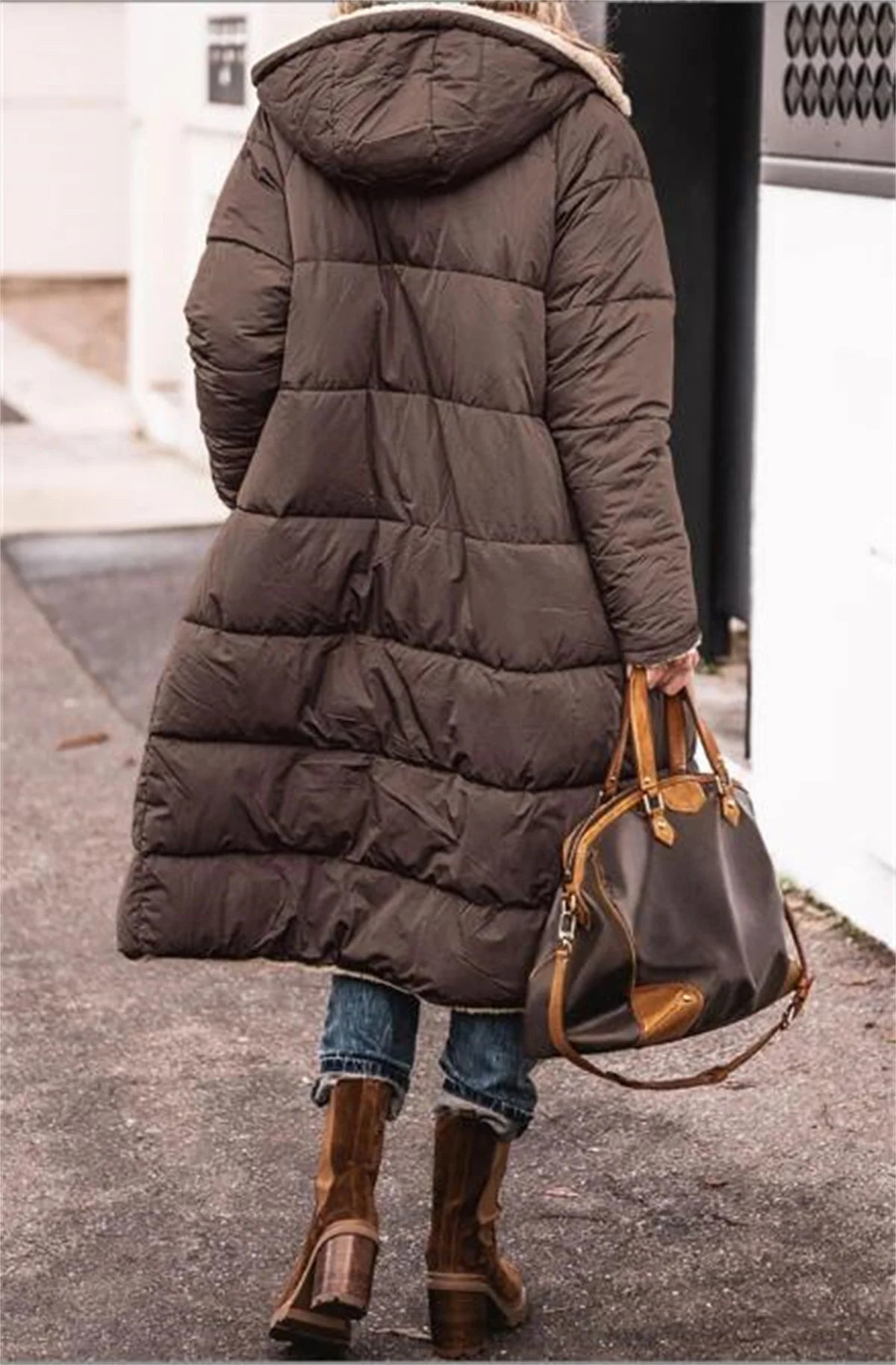 Winter Hooded Quilted Jacket Solid Reversible Long Sleeve Thick Puffer Coats