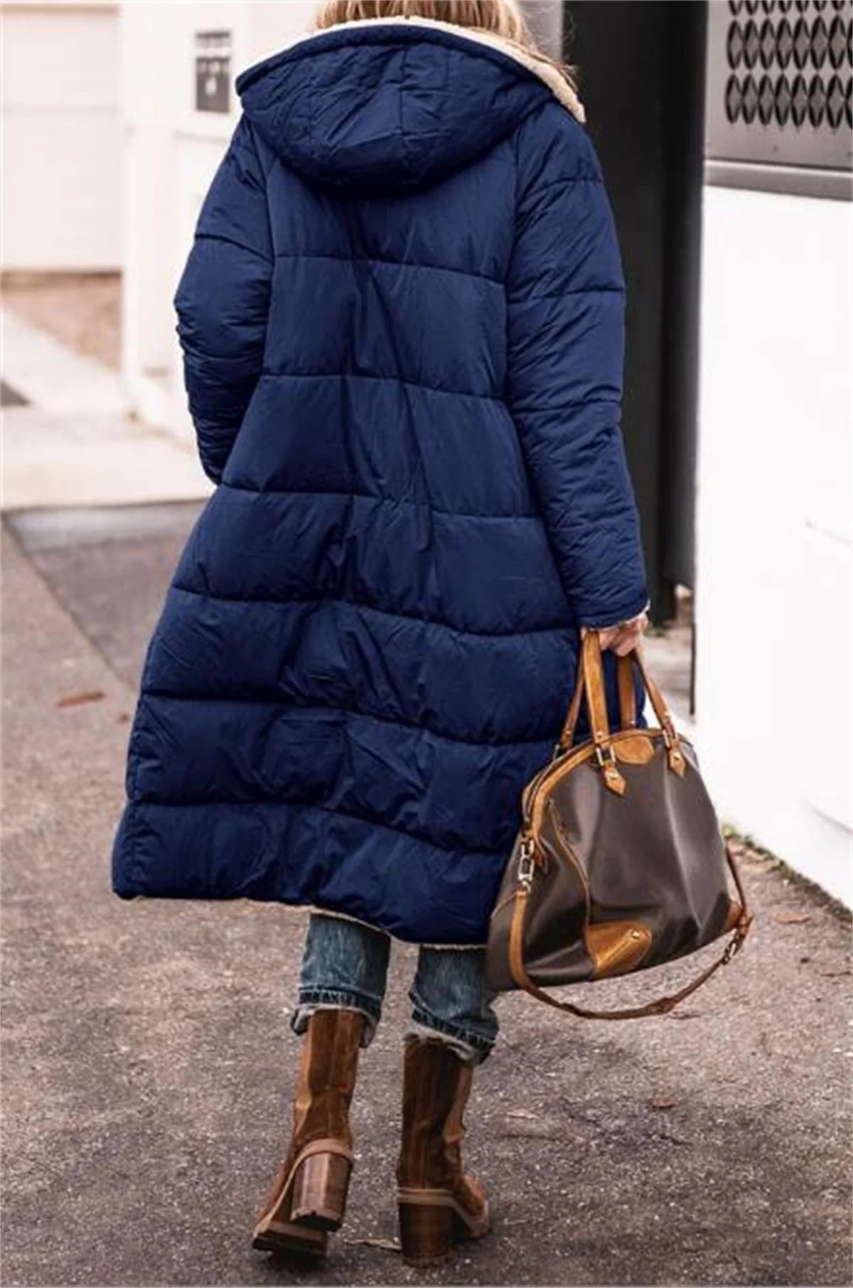 Winter Hooded Quilted Jacket Solid Reversible Long Sleeve Thick Puffer Coats