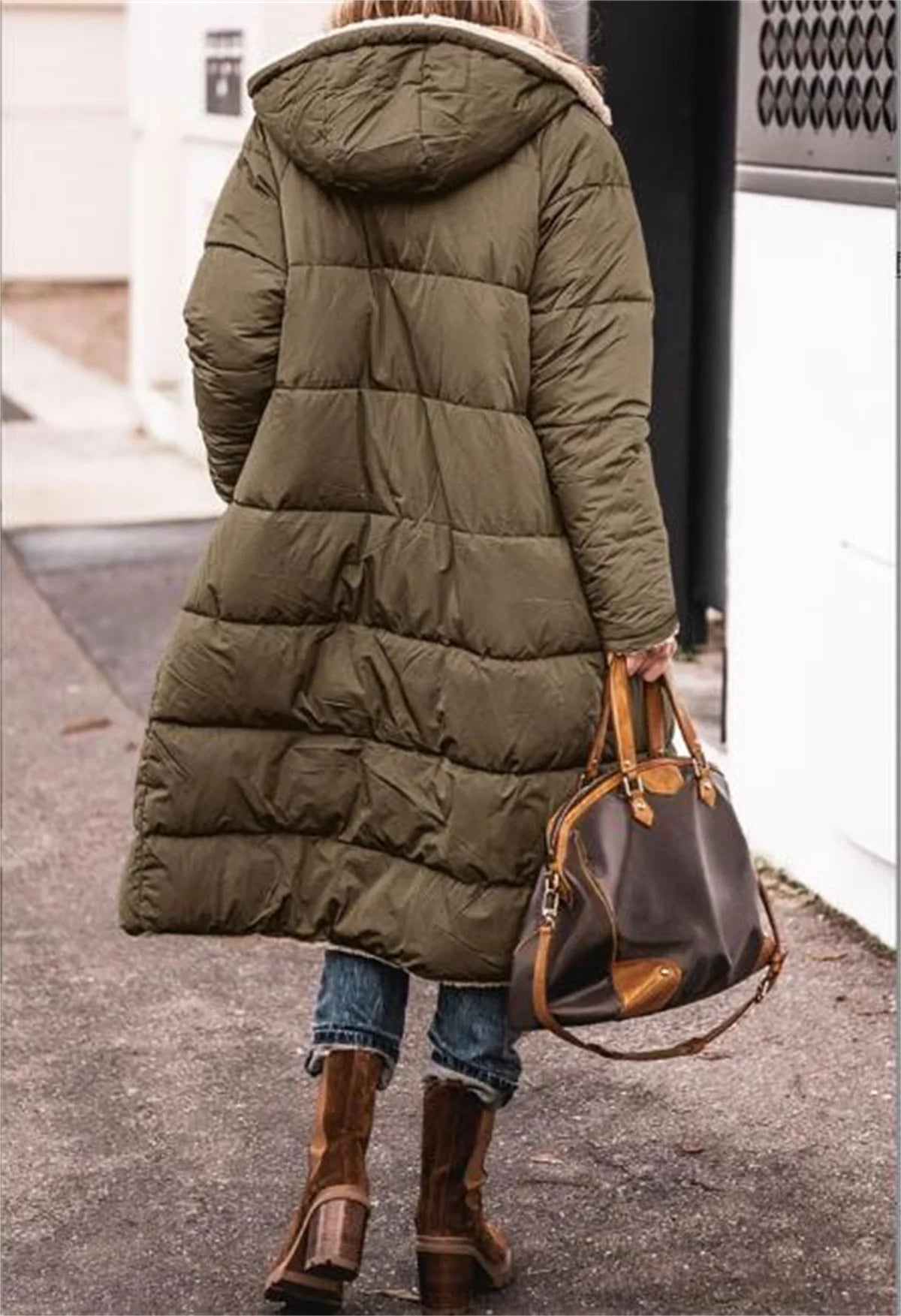 Winter Hooded Quilted Jacket Solid Reversible Long Sleeve Thick Puffer Coats