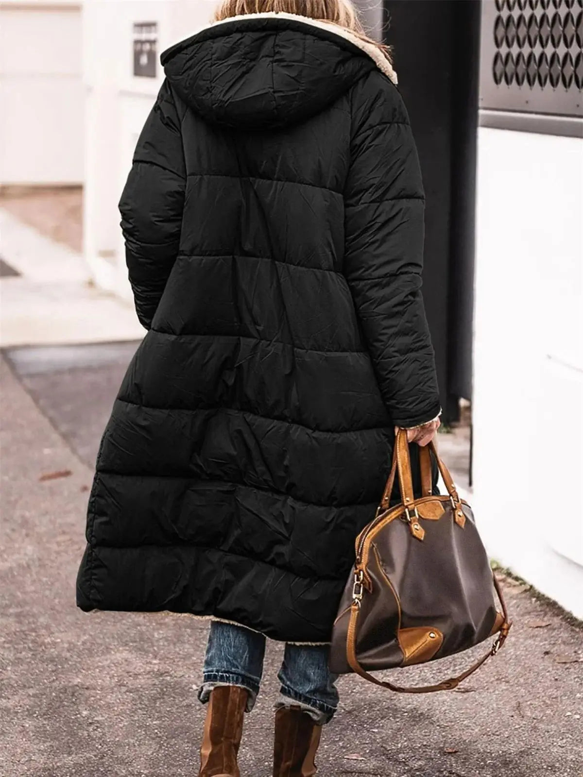 Winter Hooded Quilted Jacket Solid Reversible Long Sleeve Thick Puffer Coats