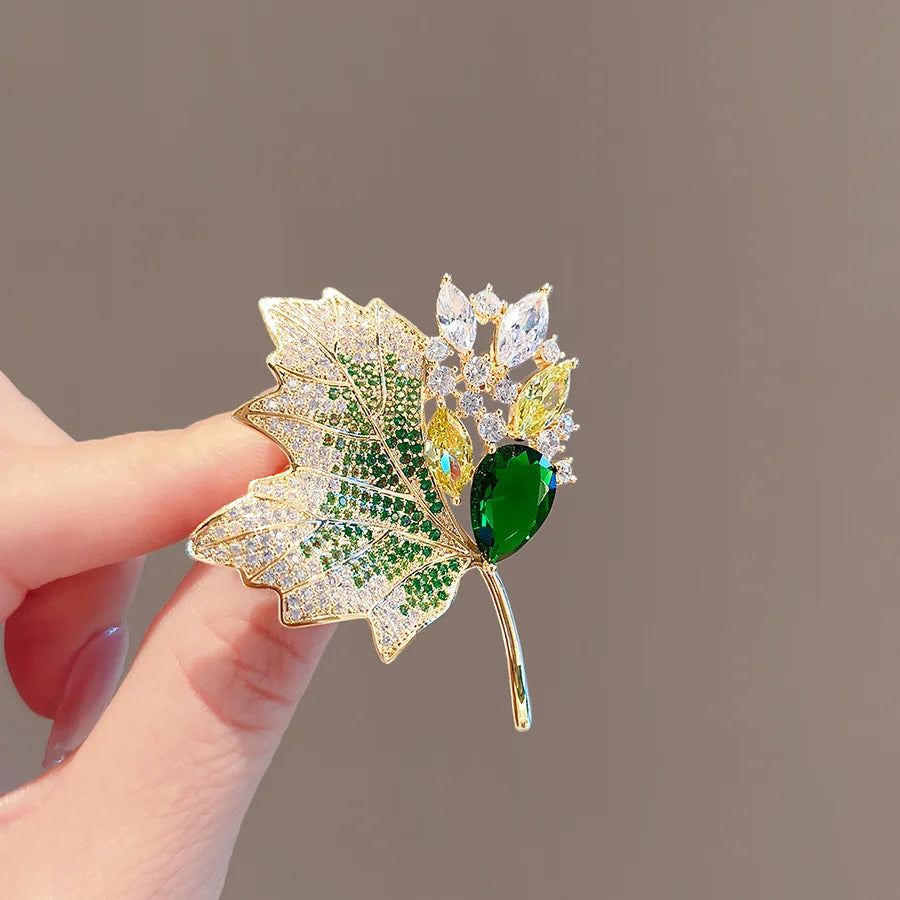 Rhinestone Maple Leaf Brooches Lapel Pin