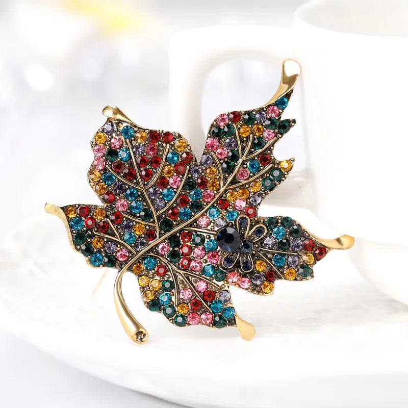 Rhinestone Maple Leaf Brooches Lapel Pin