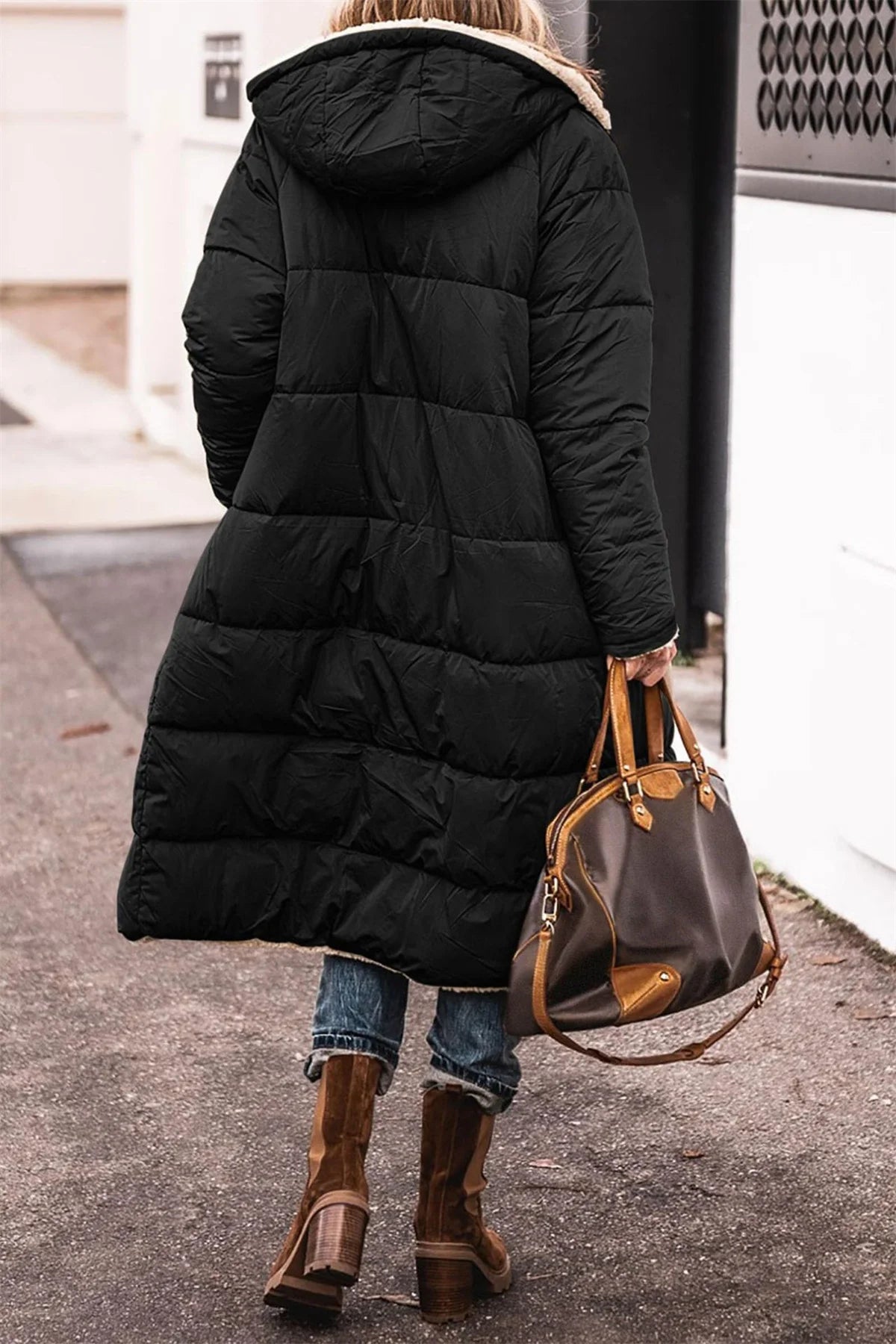 Winter Hooded Quilted Jacket Solid Reversible Long Sleeve Thick Puffer Coats