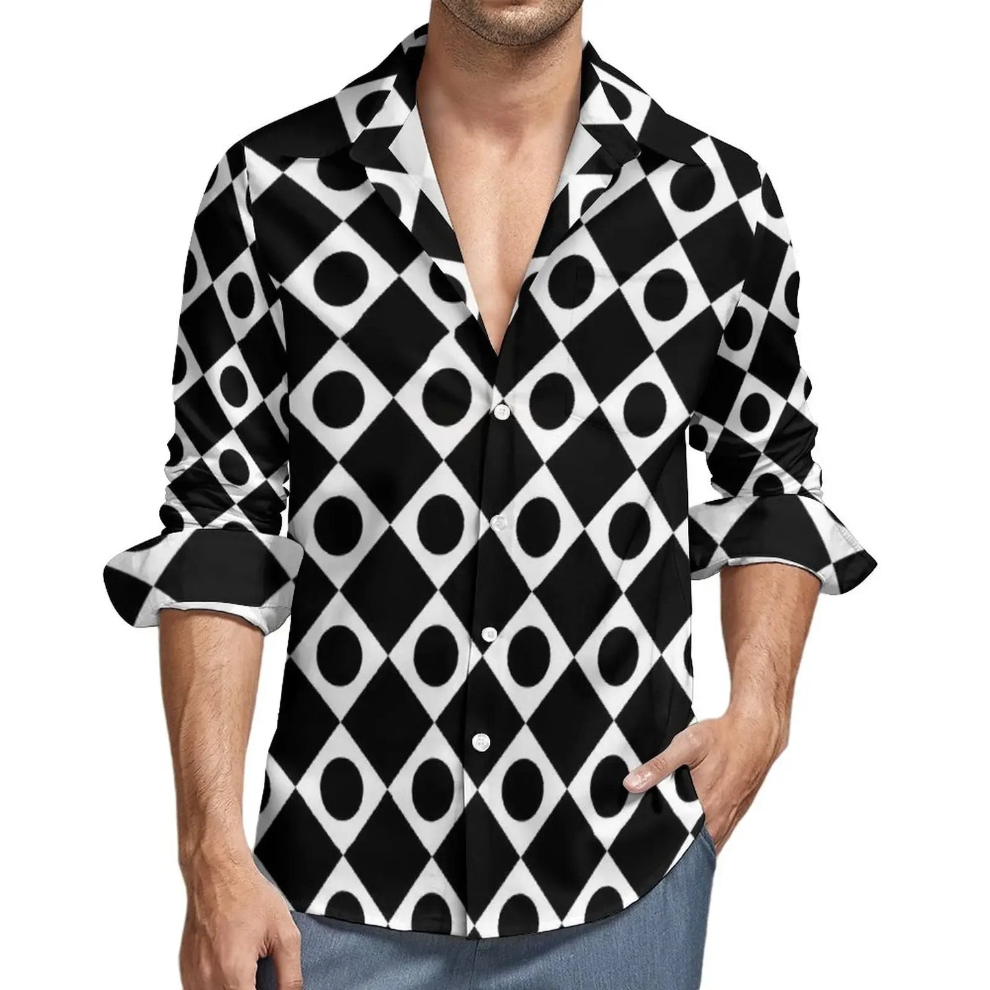 Retro 70s Print Casual Long Sleeve Shirts