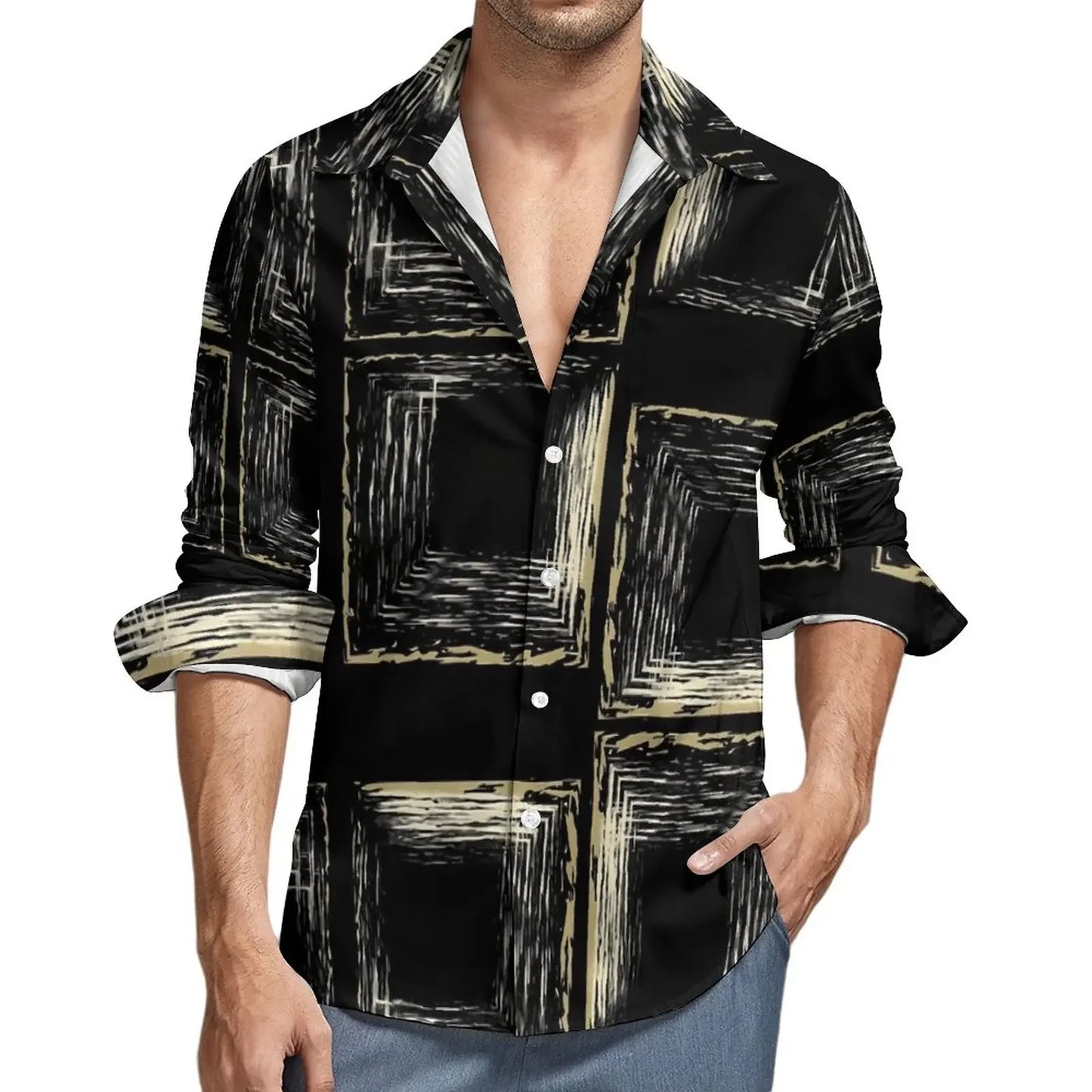 Retro 70s Print Casual Long Sleeve Shirts
