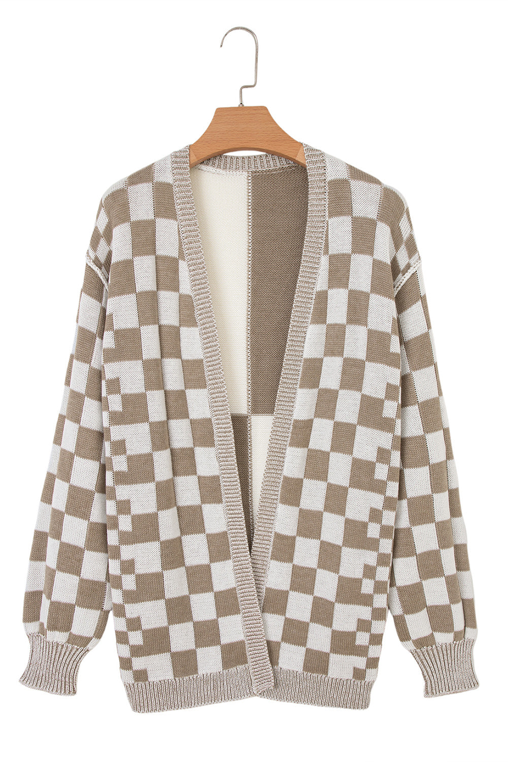 Orange Checkered Open Front Drop Shoulder Cardigan