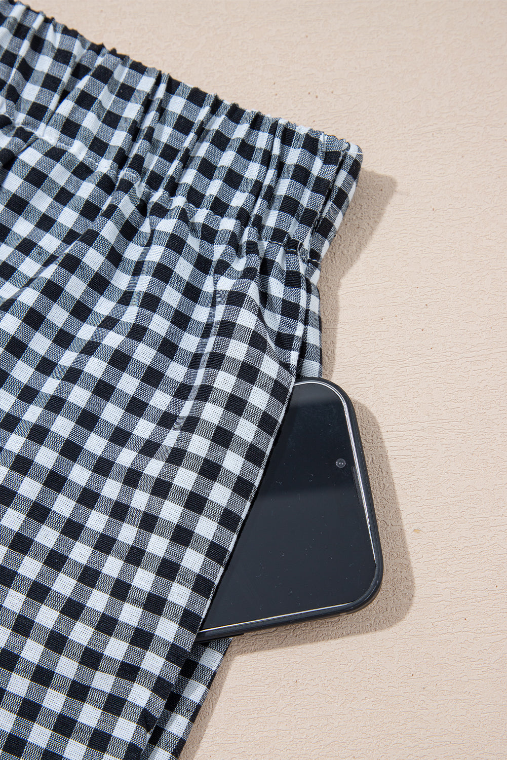 Black Gingham Printed High Waist Shorts