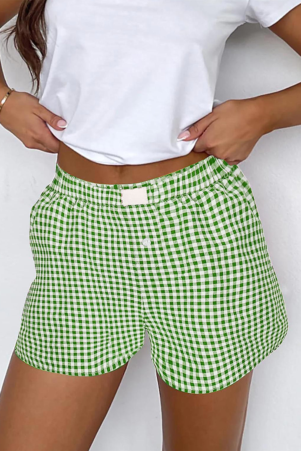 Black Gingham Printed High Waist Shorts