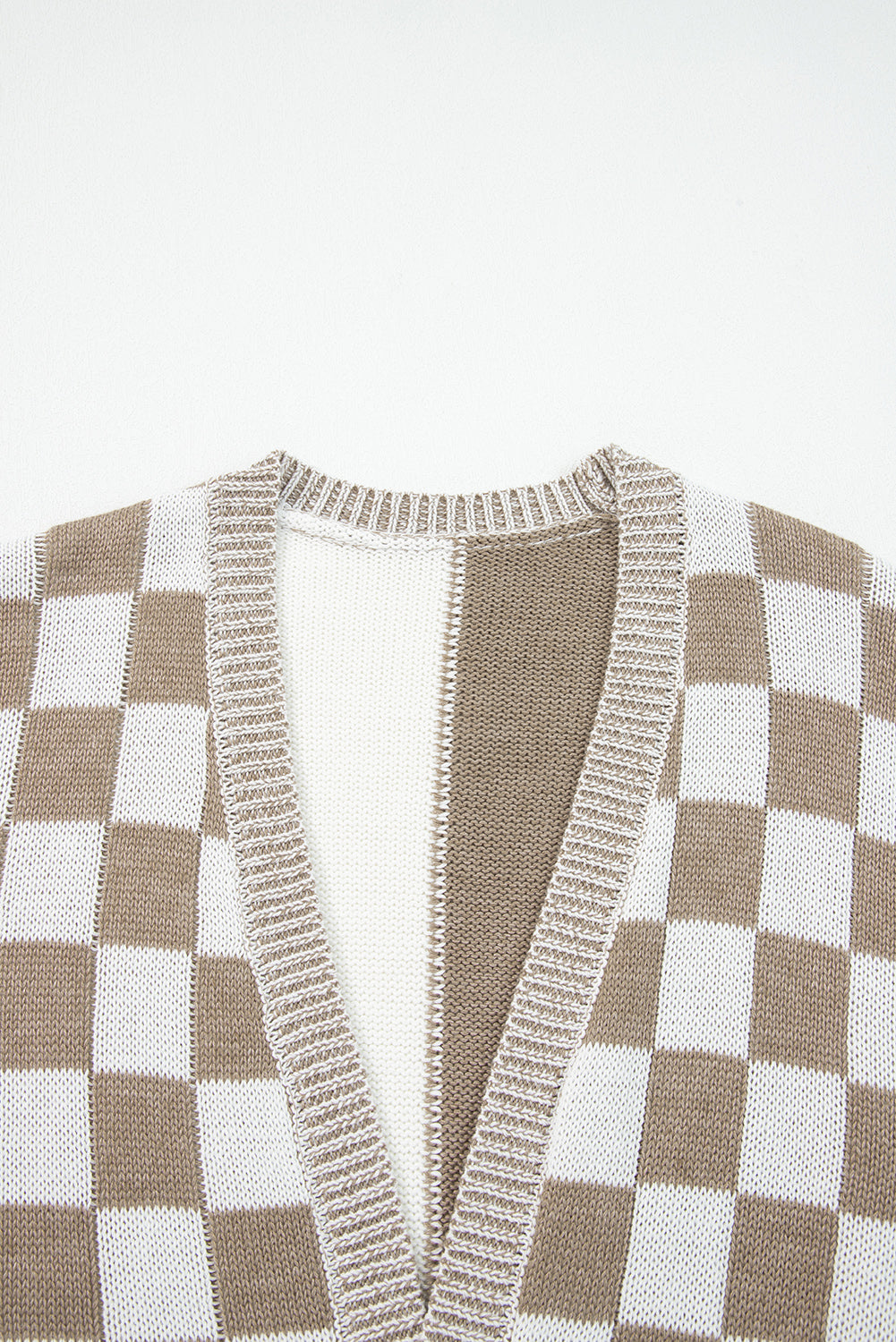 Orange Checkered Open Front Drop Shoulder Cardigan