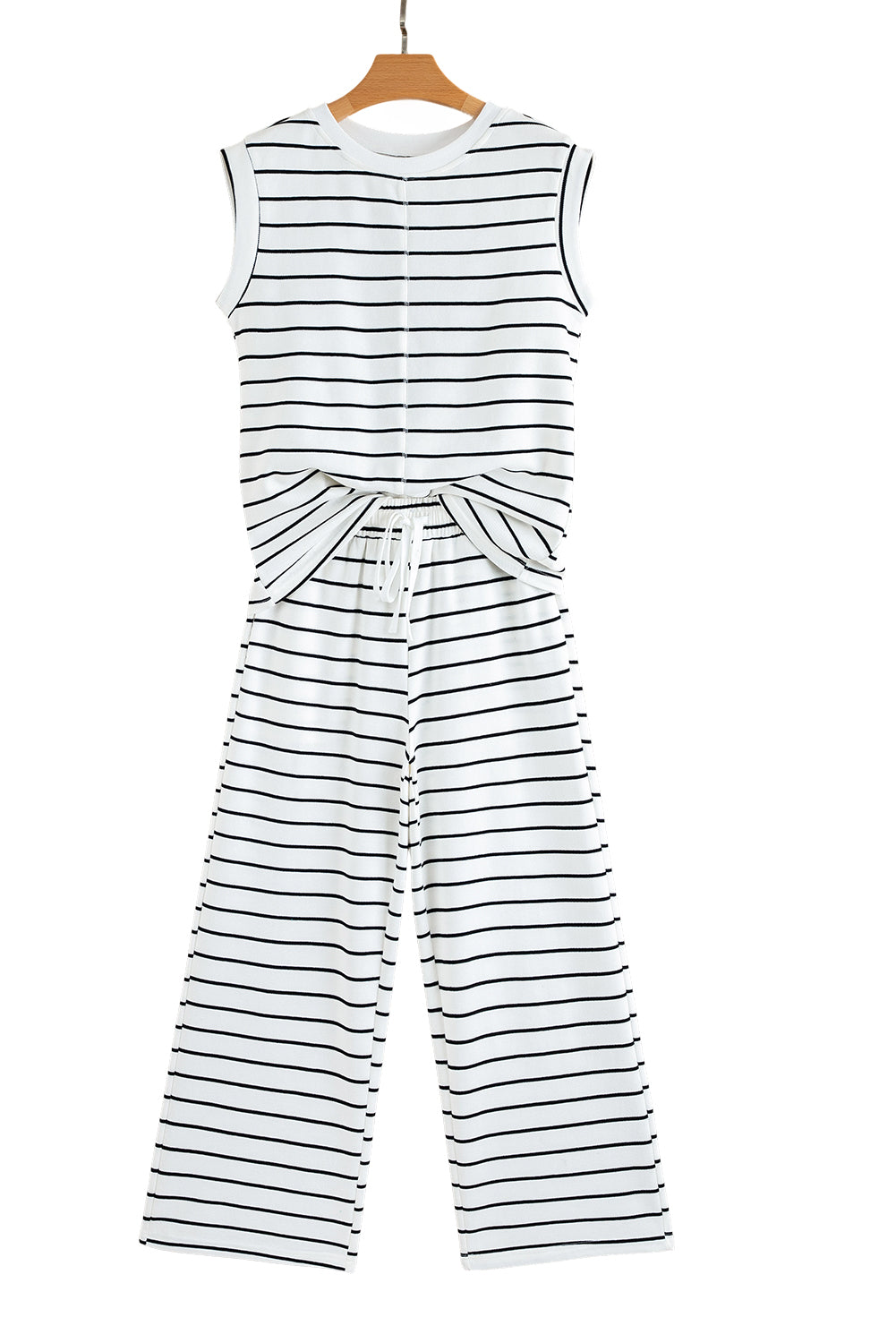 Black Stripe Casual Wide Leg 2pcs Pants Set