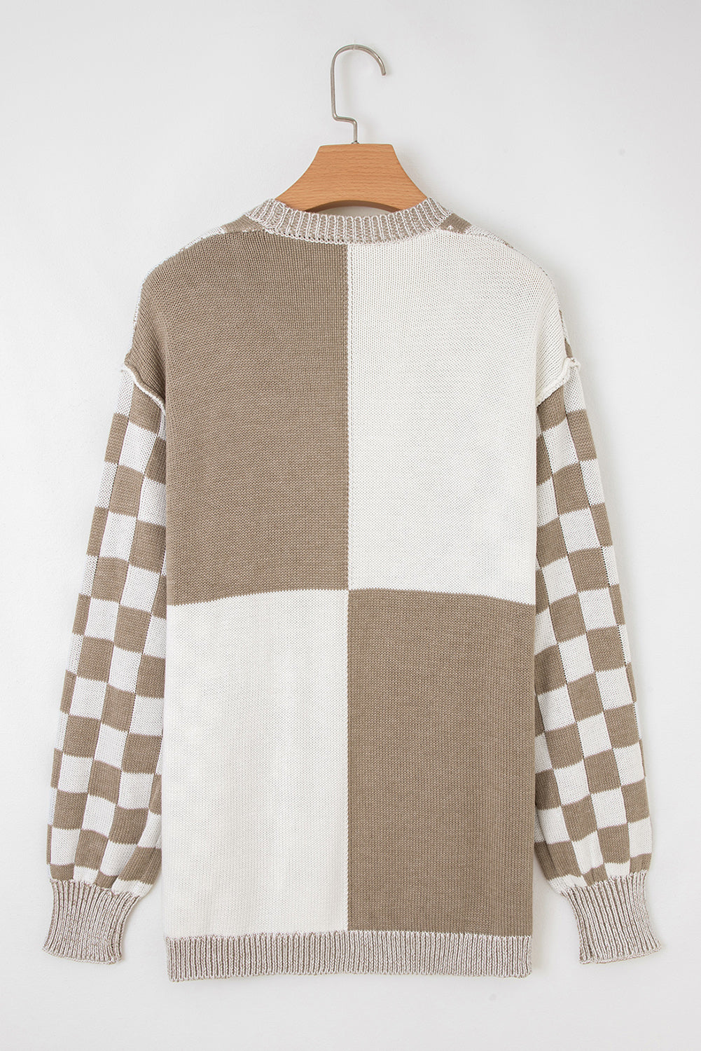 Orange Checkered Open Front Drop Shoulder Cardigan