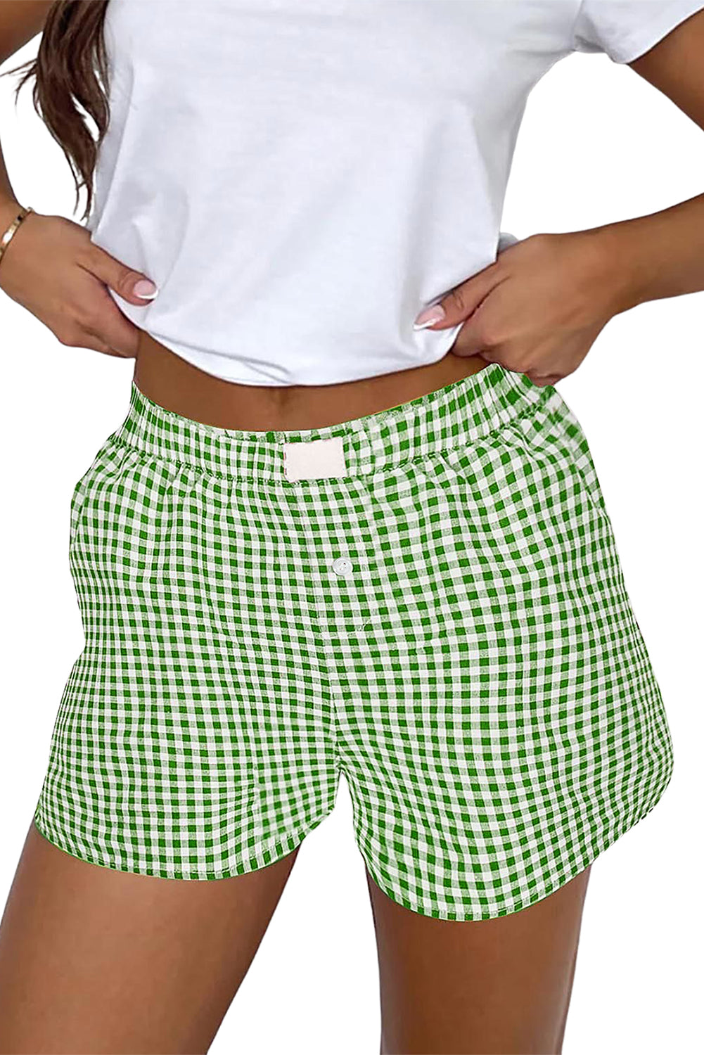 Black Gingham Printed High Waist Shorts