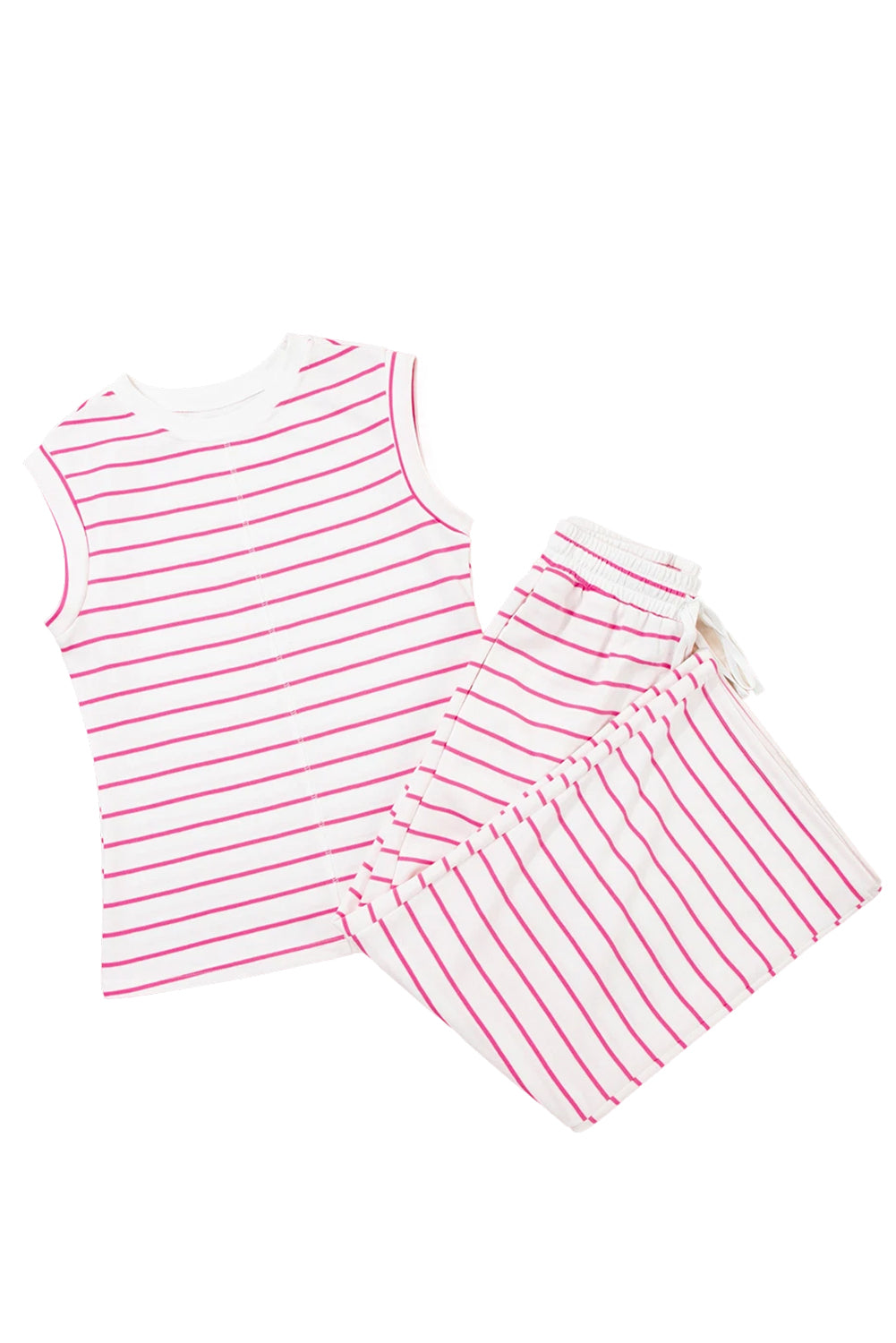 Black Stripe Casual Wide Leg 2pcs Pants Set