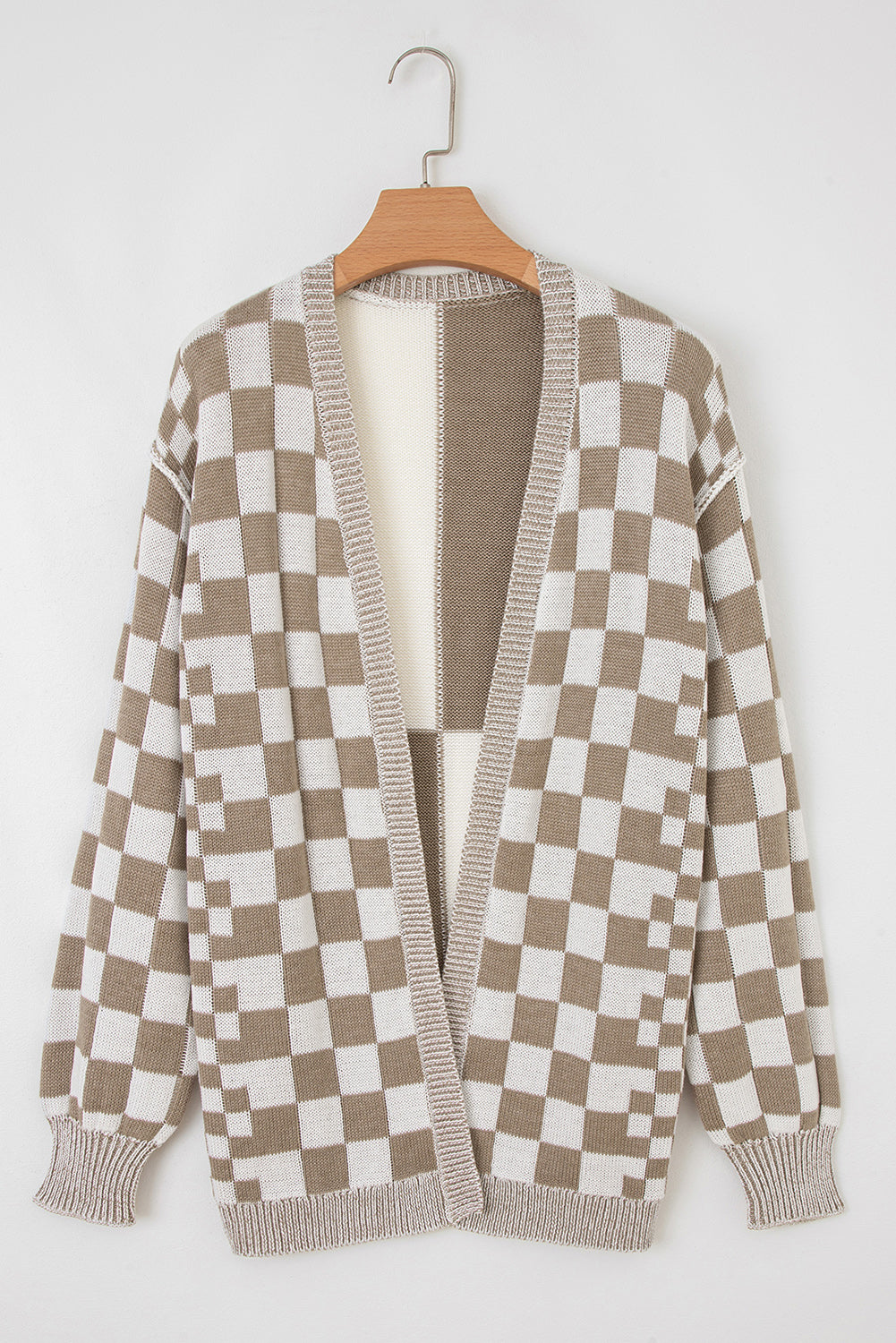 Orange Checkered Open Front Drop Shoulder Cardigan