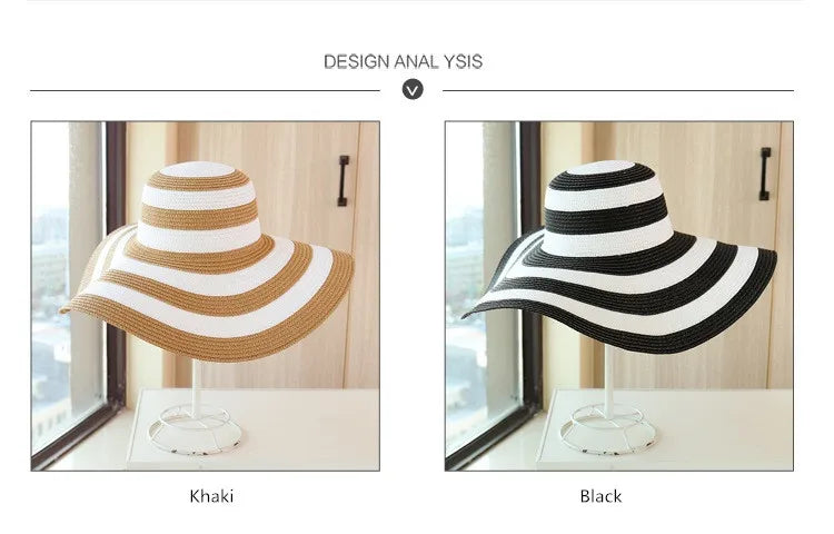 Casual Straw Striped Large Brim Hats UV Protection