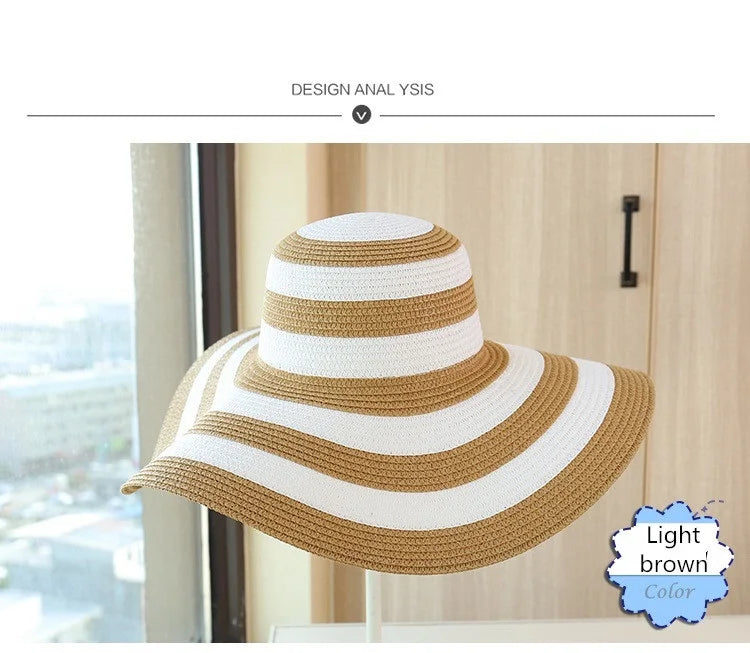 Casual Straw Striped Large Brim Hats UV Protection