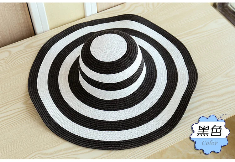 Casual Straw Striped Large Brim Hats UV Protection