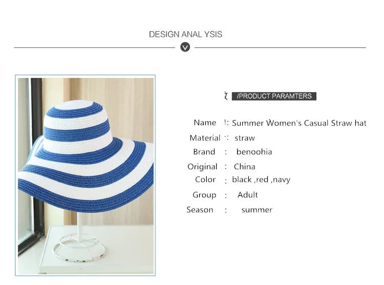 Casual Straw Striped Large Brim Hats UV Protection