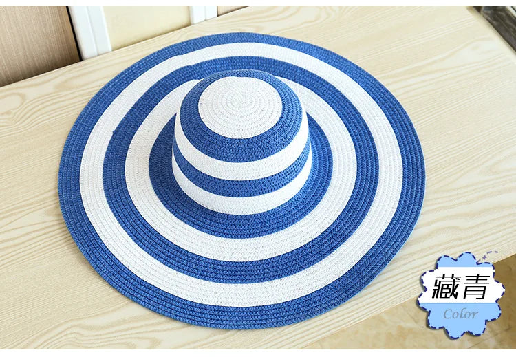 Casual Straw Striped Large Brim Hats UV Protection