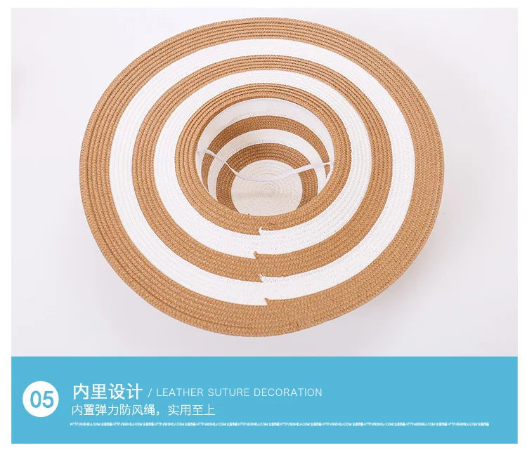 Casual Straw Striped Large Brim Hats UV Protection