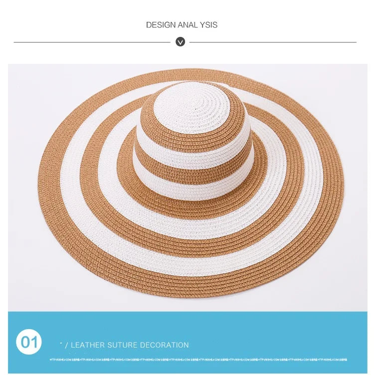 Casual Straw Striped Large Brim Hats UV Protection