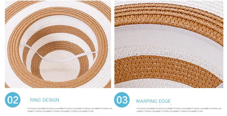 Casual Straw Striped Large Brim Hats UV Protection