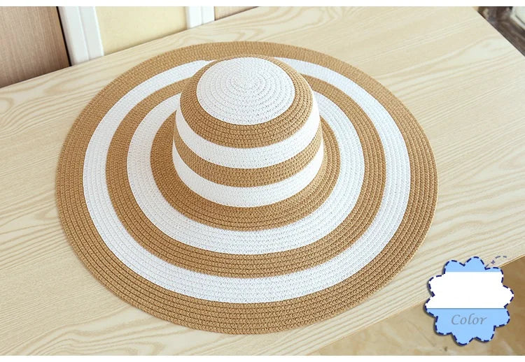 Casual Straw Striped Large Brim Hats UV Protection