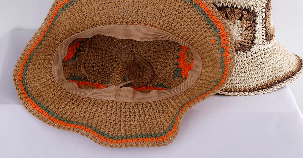 Hollowed Straw Crochet Bucket Hat UV Protection