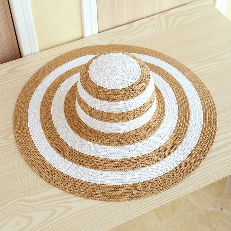 Casual Straw Striped Large Brim Hats UV Protection