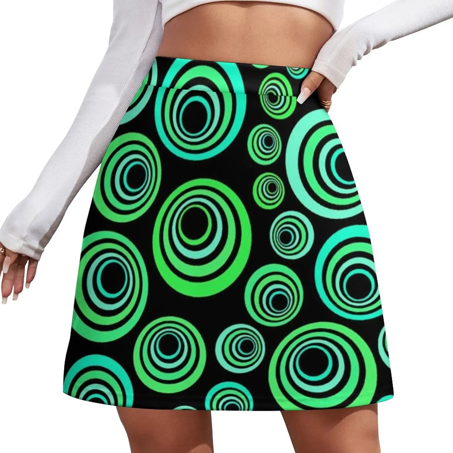 Retro 70s Circles Psychedelic Pattern Harajuku Casual Skirts