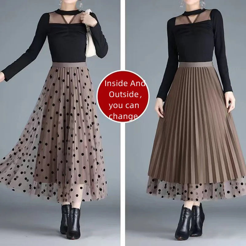 Mesh Skirt Lace Flocking Big Swing Elastic High Waist