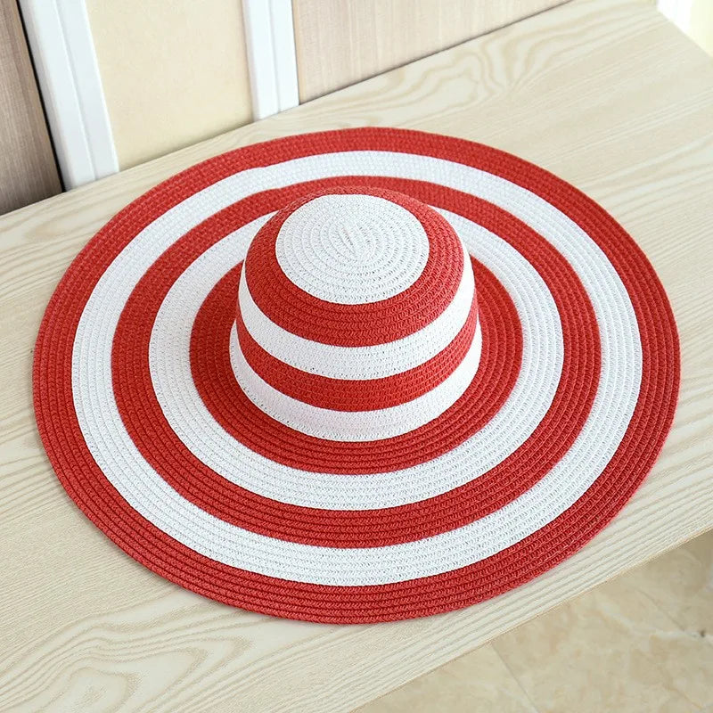 Casual Straw Striped Large Brim Hats UV Protection