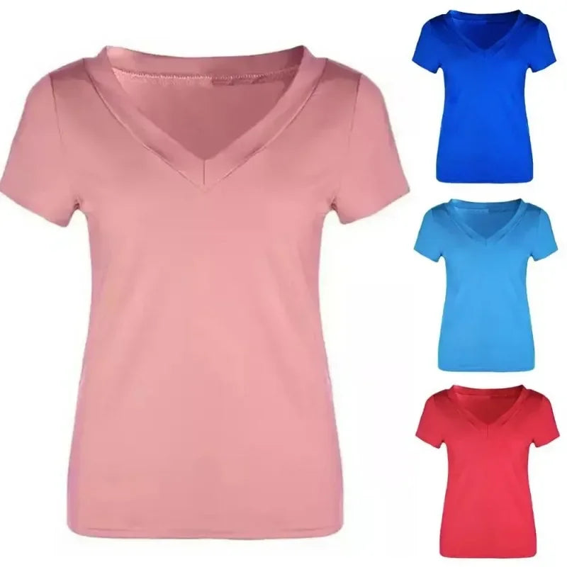 Slim Fit T-Shirt  Solid Color Short Sleeve